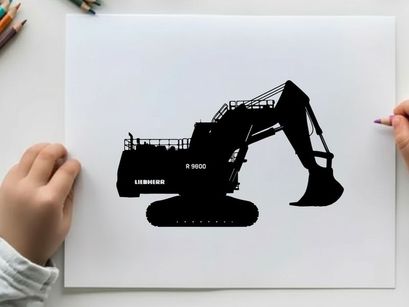 Silhouette of a large excavator machine in profile view