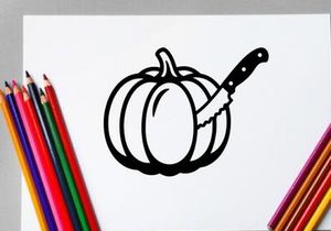 Labu dengan Pisau untuk Halloween atau Panen Musim Gugur