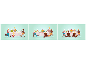 Thanksgiving day flat vector illustration set preview picture