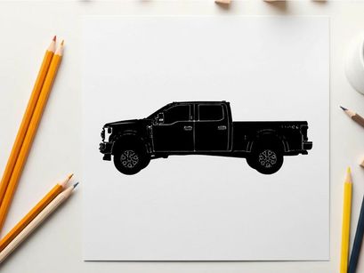 Silhouette of a pickup truck with tremor logo in orange