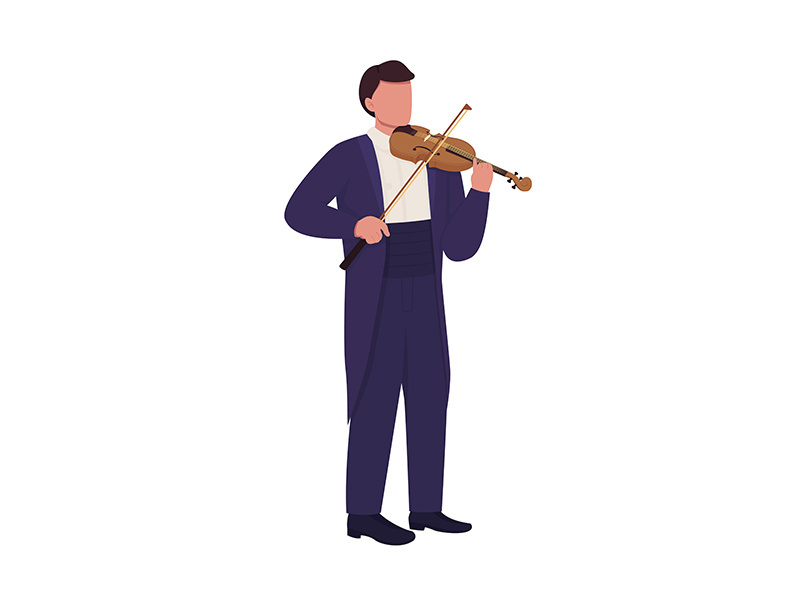 Man playing violin with bow semi flat color vector character