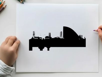 Silhouette of sydney opera house and city skyline at sunset