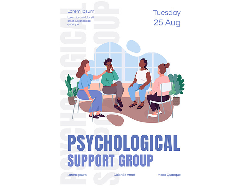 Psychological support group poster flat vector template