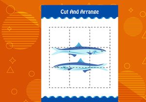 10 Pages Cut and arrange with a fish worksheet for kids. Educational game for children