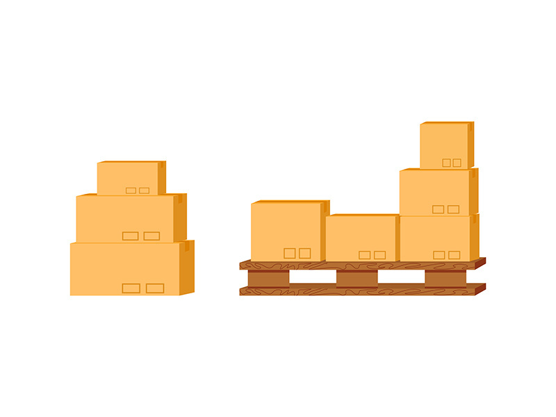 Warehouse cardboards flat color vector object set