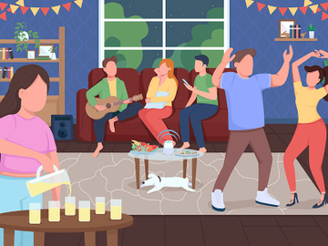 Home party flat color vector illustration preview picture