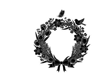 Silhouette of a floral wreath with birds and bow preview picture