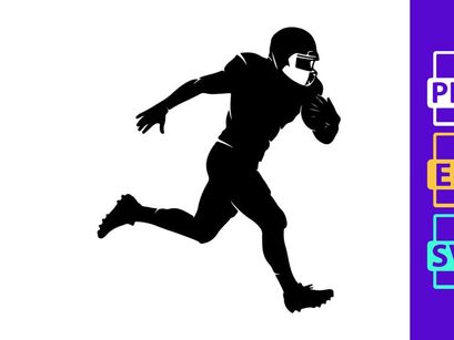 American football player running with ball in hand silhouette