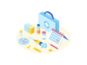 Medical equipment isometric color vector illustration preview picture