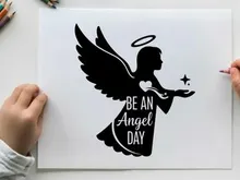 Engel hält sei ein Engel-Tag Text Vektorgrafik Illustration