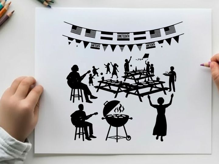 Silhouette of people at an outdoor music festival picnic
