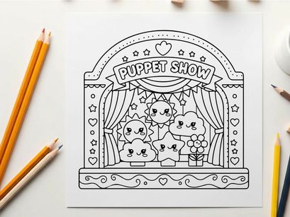 Cute puppet show stage with animals vector illustration