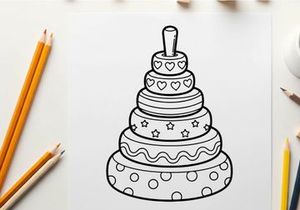 Wedding cake tiers with hearts and stars vector illustration