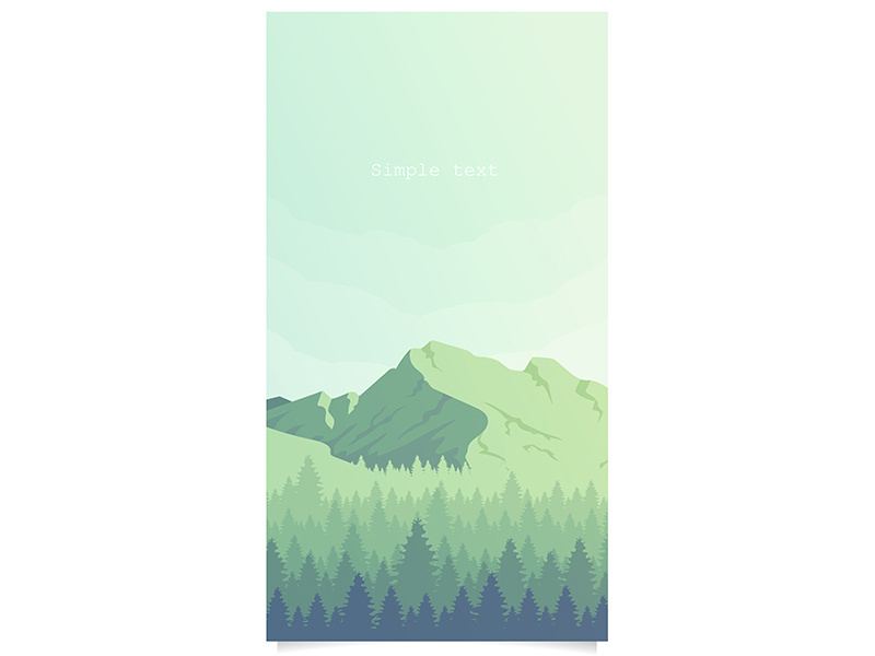 Mountain and woodland landscape flat color vector background with text space