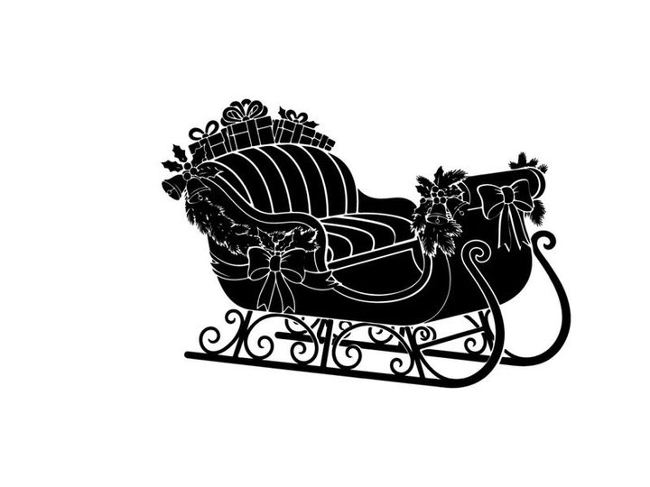 Silhouette of a decorative sleigh with floral accents