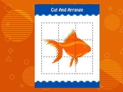 10 Pages Cut and arrange with a fish worksheet for kids. Educational game for children