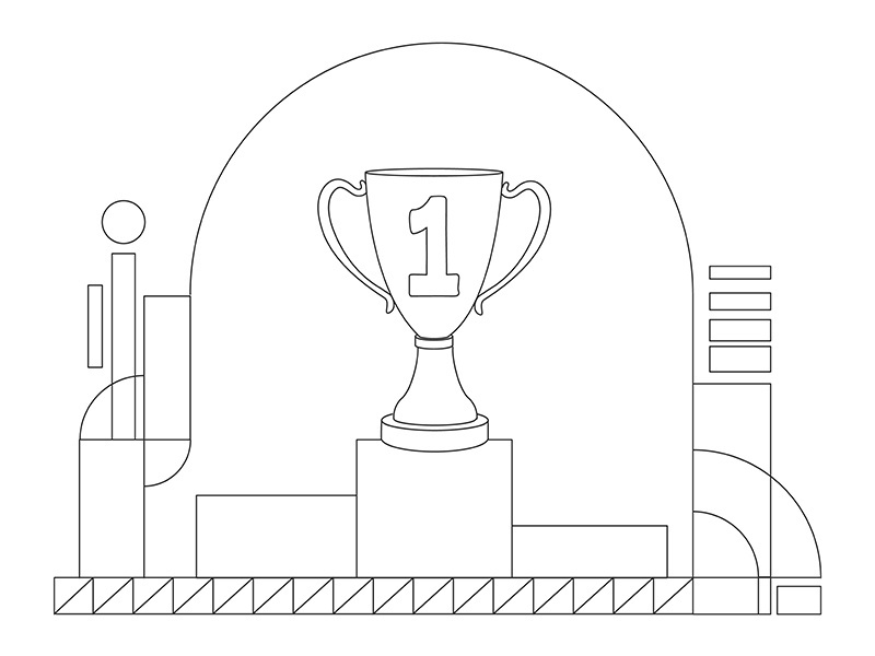 Prize on pedestal outline vector illustration