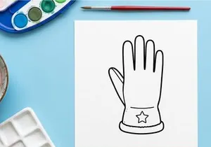 Mano con manopla de Santa Claus con estrella navideña saludando con saludo festivo