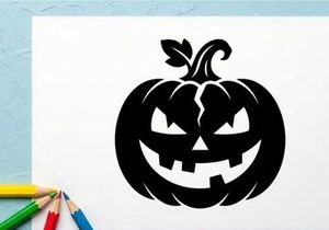 Labu Halloween dengan Wajah Jack-o'-Lantern Ukiran untuk Dekorasi Musim Gugur