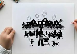 4th of july neighborhood block party with silhouette