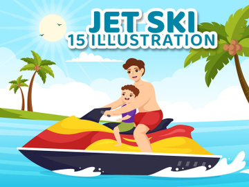 15 People Ride Jet Ski Illustration preview picture