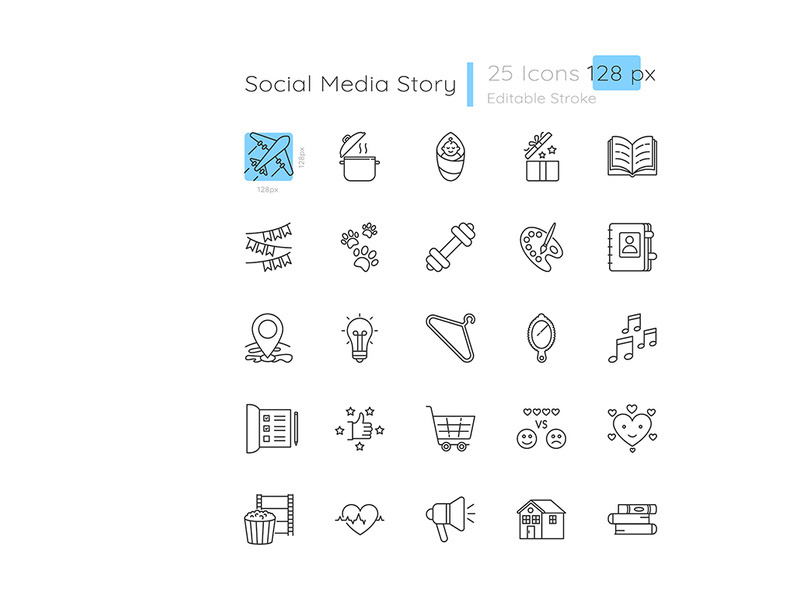 Social media highlight linear icons set