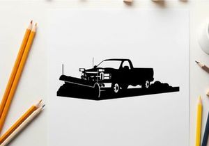 Silhouette of a pickup truck with snowplow attachment