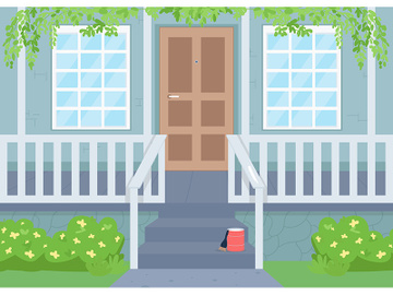 Outdoor house renovation in spring flat color vector illustration preview picture