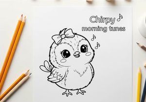 Cute singing baby bird morning tunes flat design vector illustration