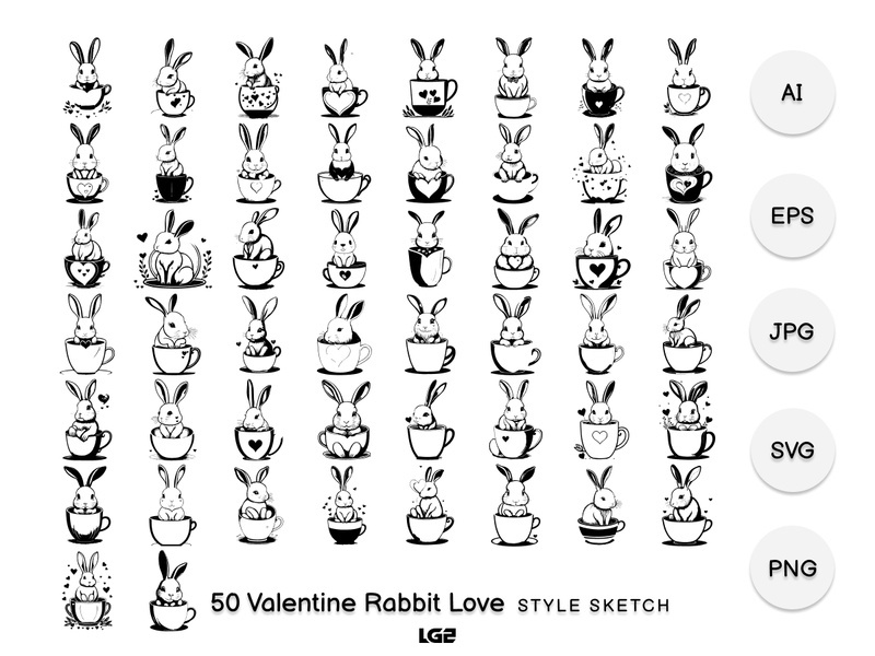 Valentine Rabbit Love Element Draw Black