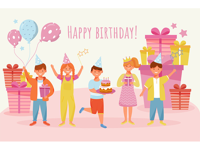 Happy birthday greeting card flat vector template