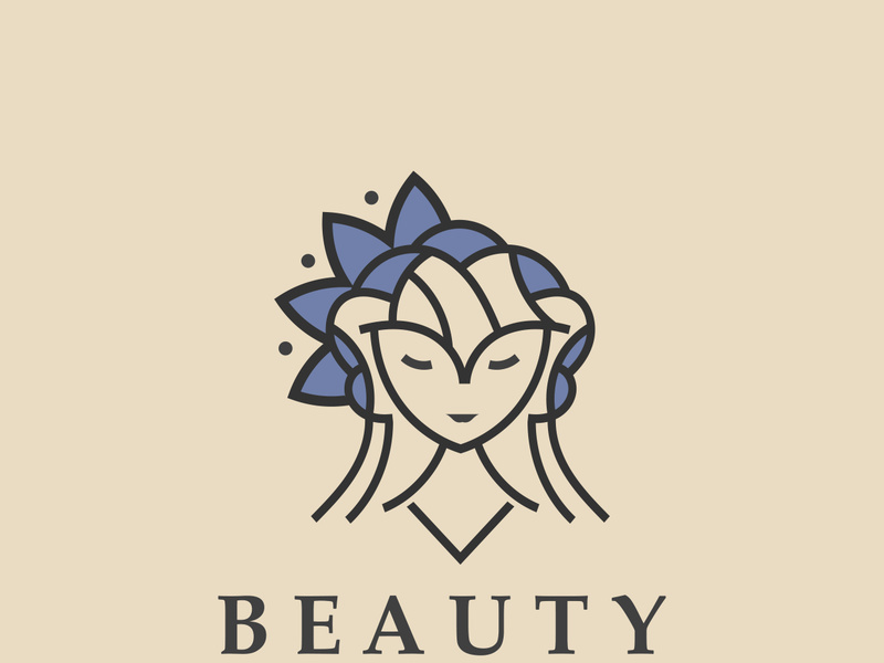 Woman Beauty care logo. Nature face saloon and spa design flat vector