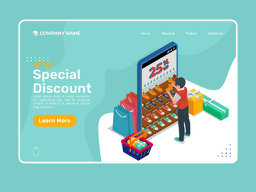 Isometric special discount illustration template preview picture