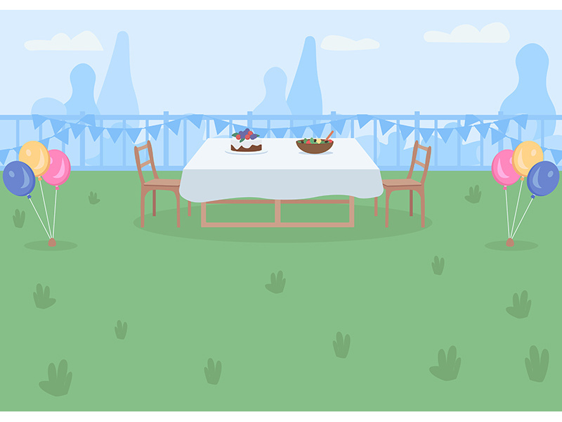 Backyard party place flat color vector illustration