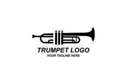 Trumpet logo design, generate melody, musical instrument vector sketch illustration