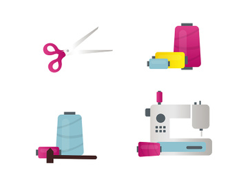 Sewing equipment flat color vector objects set preview picture