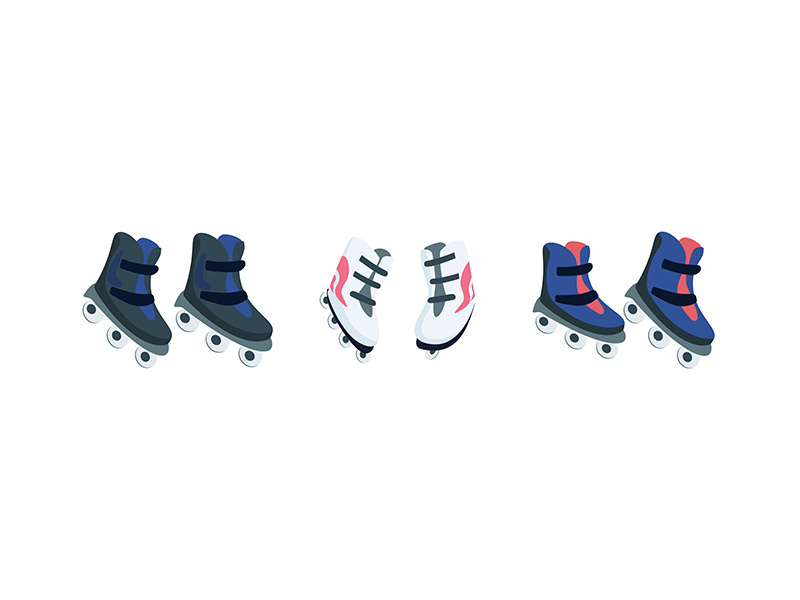 Roller skates flat color vector objects set