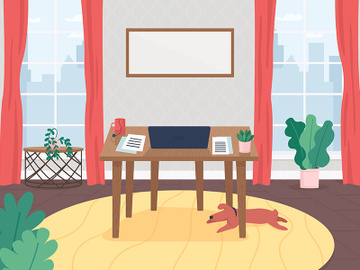 Freelancer workplace flat color vector illustration preview picture