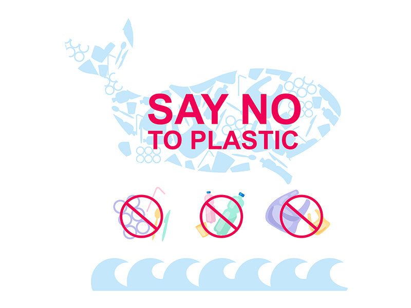 Say no to plastic in ocean flat concept icons set
