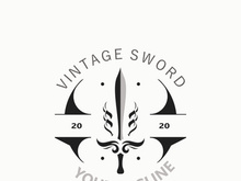 Sword vintage logo design. illustration sword element, can be used as logotype, icon, template coat of arms concept