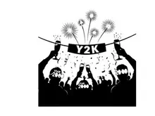 Y2k celebration silhouette with fireworks and confetti