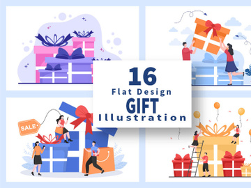 16 Colorful Wrapped Gift Box Online Delivery Illustration preview picture