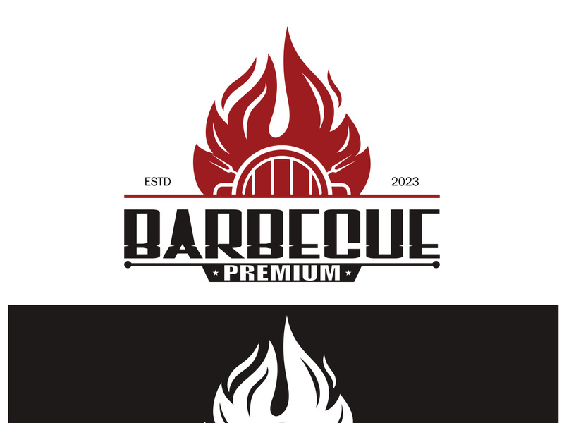 Simple Barbecue Vintage hot grill, with crossed flames and spatula. Logo for restaurant, badge, cafe and bar.vector