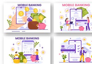 13 Mobile Banking Vector Illustration