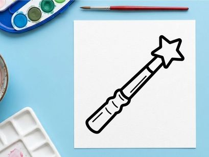Magic wand with glowing star for fantasy and Halloween themes. Enchanted prop for spells, fairy tales, and mystical celebrations.