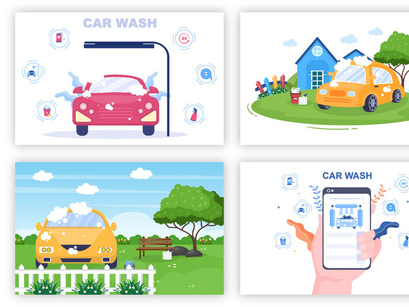 15 Car Wash Service Flat Design illustration