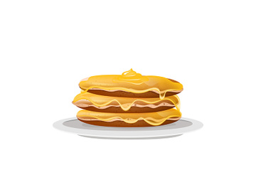 Pancakes with honey, dessert on white plate realistic vector illustration preview picture