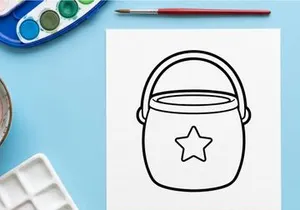 Halloween candy bucket line art. Trick or treat pail icon for holiday design projects.
