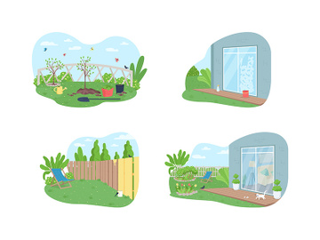 Outdoor spring cleaning 2D vector web banner, poster set preview picture