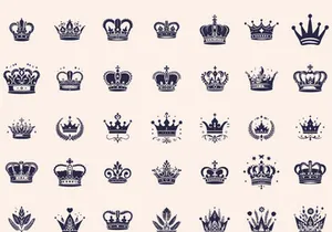 Royal Crown Silhouette, Retro King Crown Icons.
